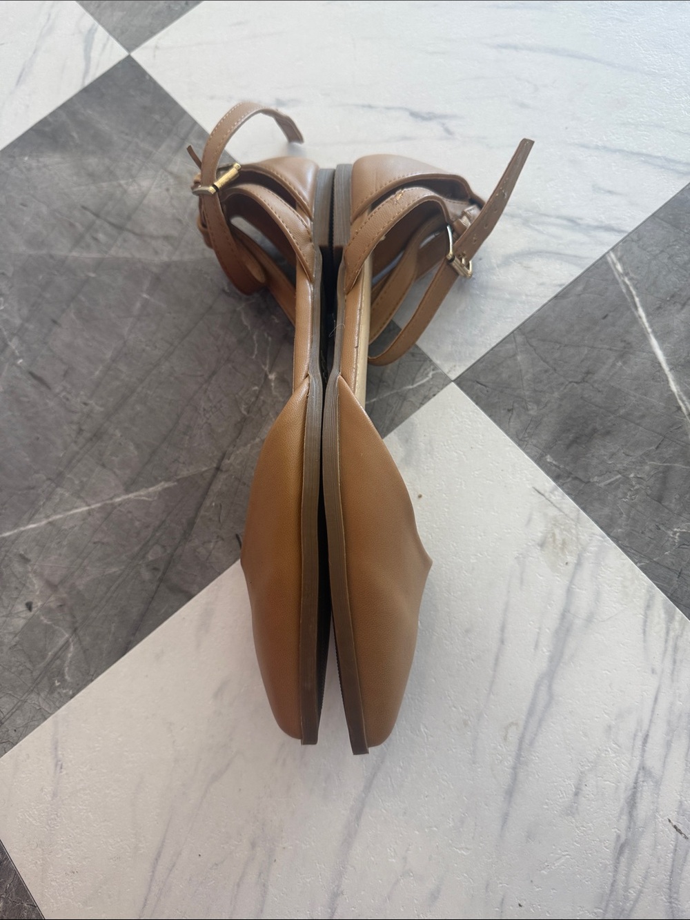 Forever 21 Brown Pointed-Toe Ankle-Strap Flats - Picture 3 of 4